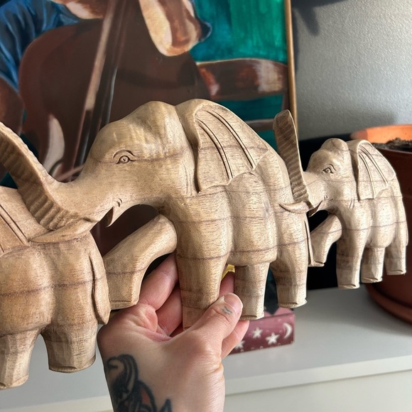 Vintage 19" X 6” Wooden Elephant Decor - Natural Brown - Picture 3 of 9